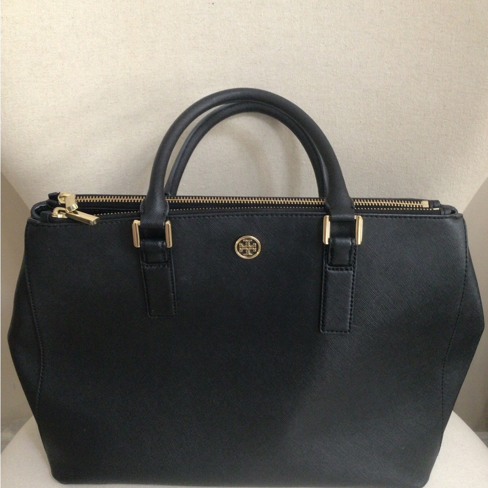 Tory Burch Black Satchel with Gold Accents